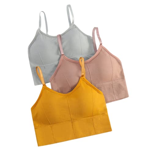 Women's Cotton Padded Wire Free Sports Bra Fitness Yoga Free Size (Pack Of 3), Size (28-32) (Grey Pink Yellow)-image-37