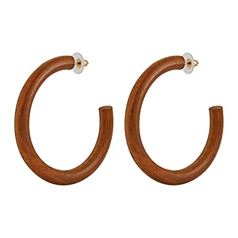 STWTR Women's Natural Wood Earrings Fashion Earrings Geometric Shape Retro Earring Set Natural Wood Hollow Semicircle Earrings, Wood, not known Cover