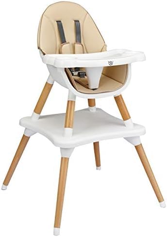 GOPLUS 4 en 1 Trona Evolutiva Madera de Haya para Bebé de 6 Meses a 3 Años, Silla Comedor Portatil en Mesa y Silla, con Bandeja Ajustable y Extraíble, 2 Niveles de Altura, Arnés de 5 Puntos (Caqui)