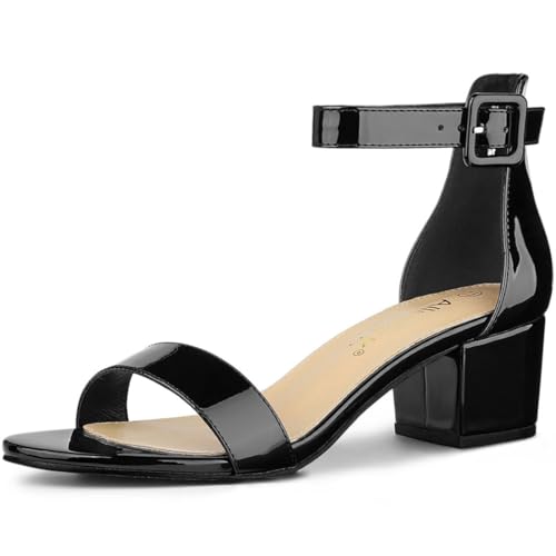 Allegra K Allegra K Women's Low Block Heel Black Patent Leather Ankle Strap Sandals - 8.5 M US