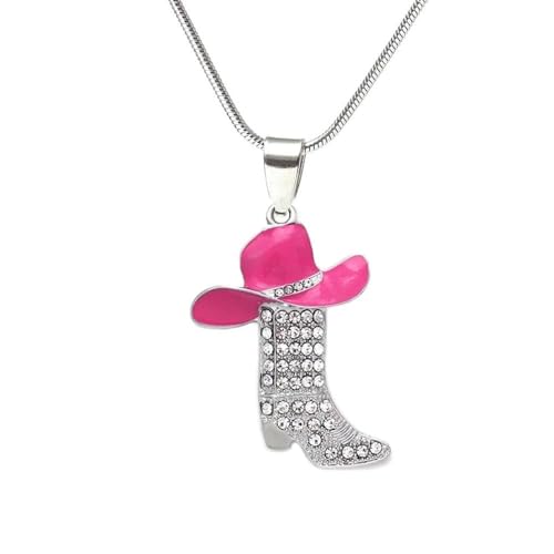 Rhinestone Western Boots Pendant Necklaces Cowgirl Cowboy Enamel Hat Bohemian Rodeo Silver Disco Clavicle Chain Chokers for Women Girls Friendship Valentine's Day Mother's Day Holiday Jewelry Gifts
