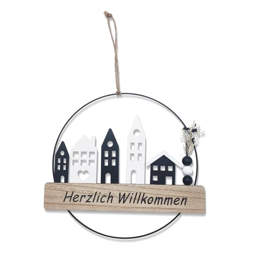 OYIWINMI Corona de madera decorativa para puerta todo el año, corona hecha a mano con elementos naturales para puerta de casa, decoración de puerta, diseño redondo, decoración de temporada