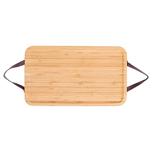 Mimo Style Bandeja Com Alça Couro, Ideal Para Servir Pesticos, Cafés e Lanches, Produzido em Bambu d