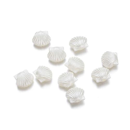 30pcs Acrylic Clam Shell Tiny Spacer Beads Pastel White Color Plastic Beach Scallop Shell Craft Loose Beads 14.5x12.5mm for Summer Jewelry Making (White)
