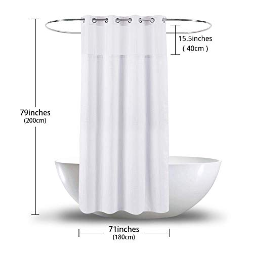 Ecoehoe Hotel Grade Waffle Weave Fabric Hook Free Shower Curtain With Magnets Snap-In Liner - Heavy Duty Bath Curtain With See Through Top Machine Washable 71" W * 79“ L White #TOP5