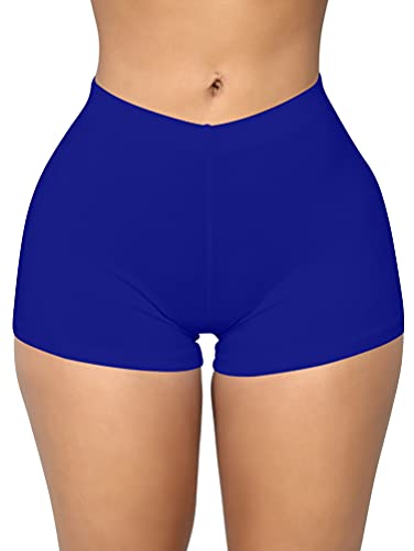 BORIFLORS Women's Sexy Workout Gym Biker Elastic Waist Booty Shorts, Medium,Royal Blue