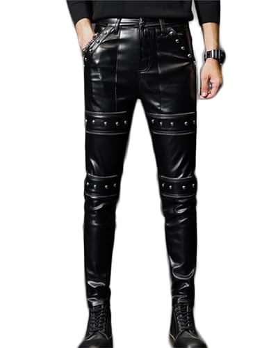 Men's Rock Steampunk Studded PU Leather Pants Slim Fit with Zipper3