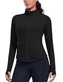 PINSPARK Womens Running Workout Jackes Full Zip Slim Fit Athletic Tops with Pockets Comfy Breathable Yoga Sports Track Jackets Black XX-Large