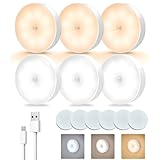 6PCS Luces con Sensor de Movimiento Luz Nocturna Recargable por USB Redonda Lámpara LED de Armario Inalámbricas con Imán...