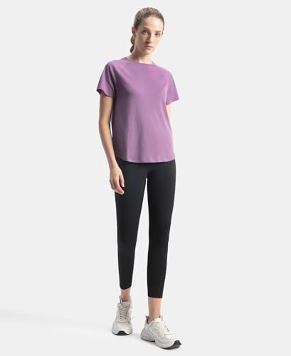 Image of Jockey Women's MW73 Polyester Fabric Relaxed Fit Half Sleeve Breathable Mesh Active Wear T-Shirt