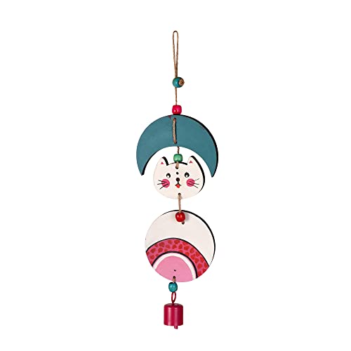 Image of Aakriti Art Creations Cute Kitty Wind Chime Pastel White | Handmade Wooden & Metal Windchimes for Home | Decorative Wind Chimes for Balcony, Garden, Living Room | Feng Shui Wind Chime Decor