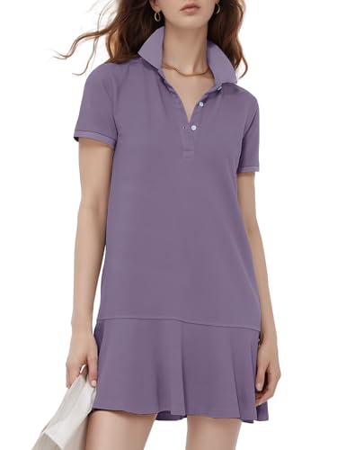 Image of Flygo Womens Polo Dress Summer Short Sleeve Ruffle T Shirt Dress