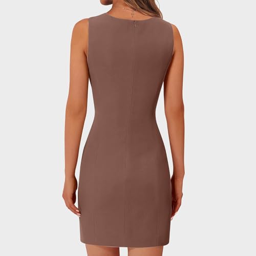 Women's Summer Sleeveless Crew Neck Bodycon Midi Dresses Dressy Casual Party Business Work Button Down Tank Dress3