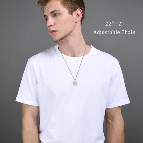 925 Sterling Silver Compass Necklace with Stainless Steel Rolo Chain 22"+2"4