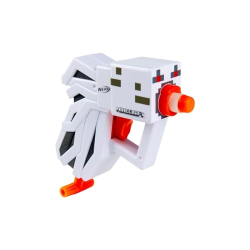 Nerf MicroShots Minecraft Ghast Mini Blaster, diseño de Minecraft Ghast Mob, Incluye 2 Dardos Oficiales Elite, Mango de imprimación extraíble, Multicolor