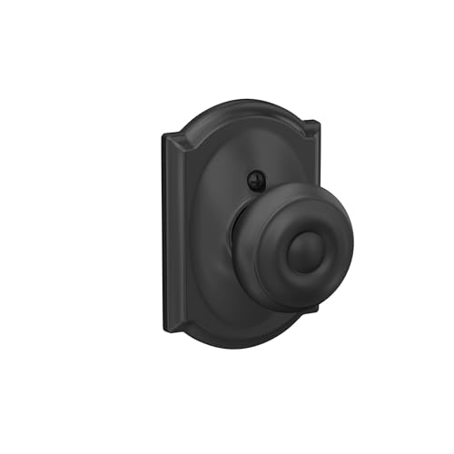 Image of Schlage F10 GEO 622 CAM Georgian Door Knob with Camelot Trim, Hall & Closet Passage Lock, Matte Black