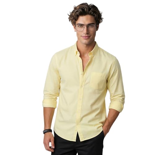 Image of Urbano Fashion Men's Cotton Full Sleeve Regular Fit Solid Oxford Shirt with Button-Down Collar