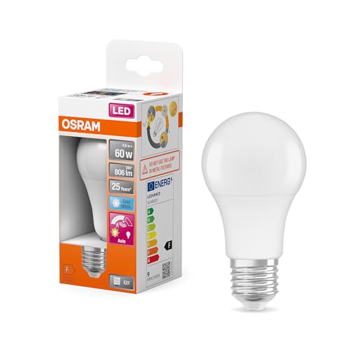 OSRAM Lampada LED Star A60 Motion Sensor 8,8W 840, bianco freddo 4000K, E27, 806 lm, portata 3m, sensore di luce diurna