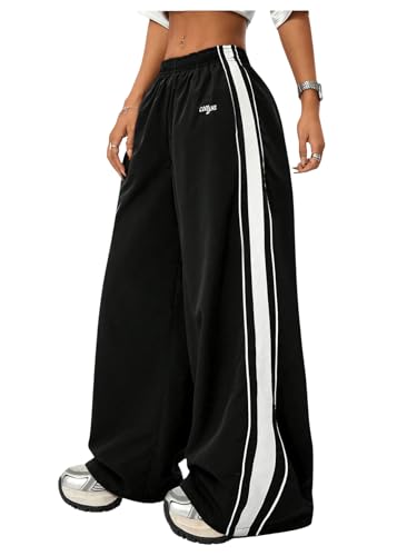 GORGLITTER Women's Baggy Sweatpants Track Pants Joggers Y2k Bottoms Wide Leg Striped Oversized Sweat Pants Streetwear