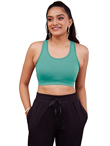 Image of NYKD Women's Everyday Cotton Padded Sports Bra for Gym /Running /Workout Full Support | Removable Pads | Wirefree | Full Coverage | Stretchable - NYK059