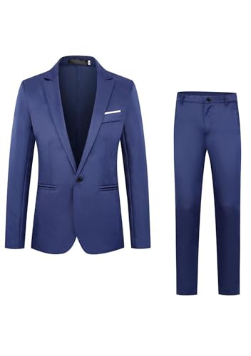 YMING Men's 2 Piece Slim Fit One Button Suit Business Casual Solid Color Blazer Jacket Pants Set2