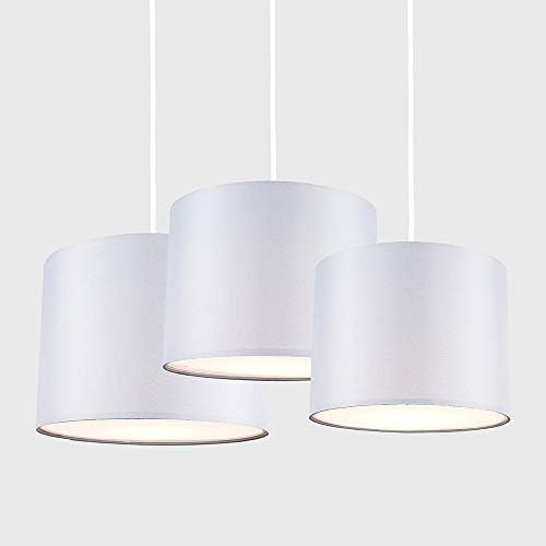 Set of 3 - Modern Grey Drum Pendant Ceiling Light Shades with Diffusers