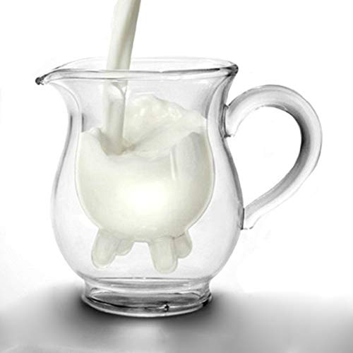TDlmfRDi Vaca de Doble Capa de Cristal Jugo Creamer, Copa Jarra de Leche Taza de té de café de Cristal Claro de la Taza de la Leche vaporizador 250ml Pitcher Cover