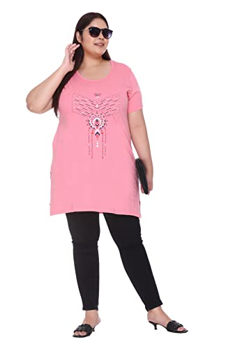 Image of CUPID Regular Fit Cotton Round Neck Half Sleeve T-Shirt, Plus Size Night n Sleep Wear, Daily Use Gym n Lounge Wear Long Tops for Women 3XL to 7XL