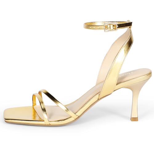 Heels Charm Women's Stiletto Heeled Sandals 2.95 Inches Open Toe Square Toe Two Straps Ankle Strap Strappy High Heel Sandal Dress Dancing Sandals Daily Work Party Wedding Shoes2