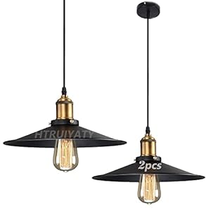 2pcs E27 Industriel Suspension luminaire Vintage Suspension Abat-Jour Pour Grenier Restaurant Cuisine Lampe Pendentif Lumière Diamètre 26cm