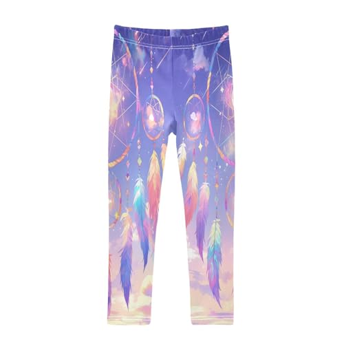 Fantasy Dream Catcher Colorful Feather Girls Casual Leggings for Kids Printed Long Pant Bottoms Stretch and Soft