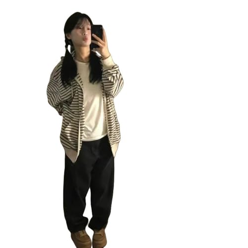 ZSHDTKWB Felpa con Cappuccio Cardigan alla Moda Capispalla da Donna per Studenti Primavera Autunno Inverno Arrivo Stile Casual-Strisce-l