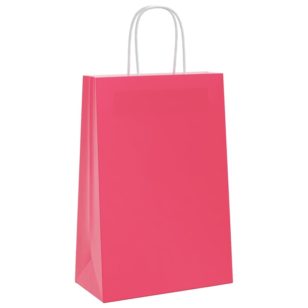 QUAHEAS Lot de 50 sacs cadeaux en papier kraft rose - 21 x 11 x 31 cm - Avec poignées en corde - Pour fête, anniversaire, mariage, Noël, Pâques, festival, événement, cadeau, emballage