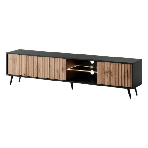 Selsey Bello Mueble de TV bajo,Melamina, Negro, 175 cm