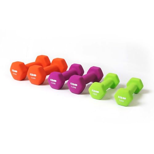 Keboo Estuche 6 Mancuernas 10 kg Serie 500 2 Pesas de 1 kg, 2 de 1,5 kg y 2 de 2,5 kg
