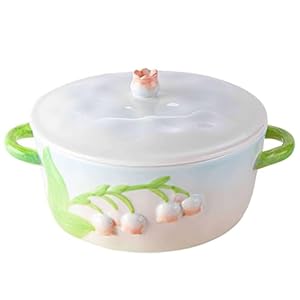 Bcjmkdx Blumenmuster Keramik Suppenschüssel mit Griffen