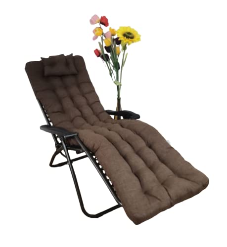 REINO MANSIDI Cojín Tumbona 180x55x6cm Reclinable con Almohada Reposacabeza, Colores Lisos. Colchoneta Tumbona Exterior con Relleno de Fibra Hueca. (Marrón)
