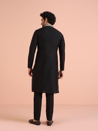 Image of KISAH Mens Kurta - Solid Cotton Blend Festivewear - Traditional Ethnic Wear Kurta for Men for Weddings & Festivals Black