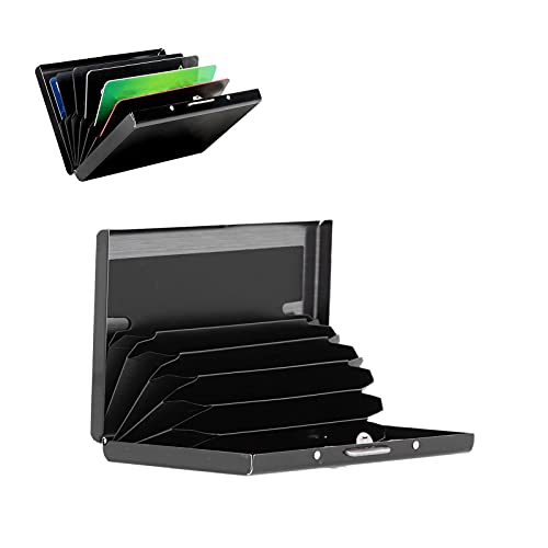 Aladeno Credit Card Holder Slim Business Card Case Pocket Metal Case Credit Card Protector Stainless Steel Credit Card Wallet Business Card Case for Men and Women (Black)4