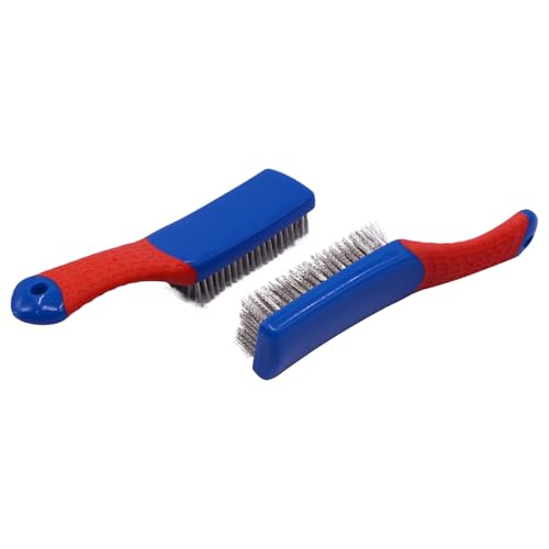 Image of RUIAN 2 Pack Wire Brush, Stainless Steel Scrub Brush with Rubber Covered Handle for Metal Surface Cleaning.