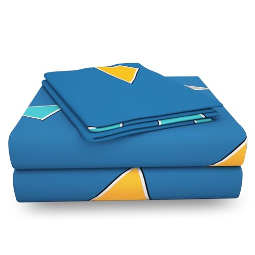 Image of Story@Home Bedsheets For Double Bed With 2 Pillow Covers Geometric,152TC,100% Cotton Double Bedsheet With Pillow Cover,225x250Cm,Blue & White,Triangles Pattern,Home Decor,Ideal For Festive Gifting