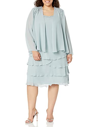 Image of S.L. Fashions Women's Mother of The Bride Tiered Jacket Dress with Shoulder Embellishment