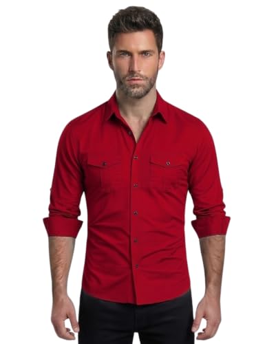 Image of Men's Double Flap Pocket | Regular Fit | Solid Spread Collar | Versatile Everyday Office Wear Comfortable |Stylish Design | Shirt