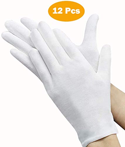 12 Pcs White Gloves, ANDSTON 6 Pairs Soft Cotton Gloves, Coin Jewelry Silver Inspection Gloves, Stretchable Lining Glove, Medium Size