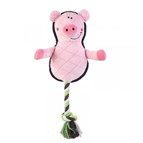 Zoon Fetch a Pig Squeaky Rope Plush Tug of War Dog Toy 42 x 25cm