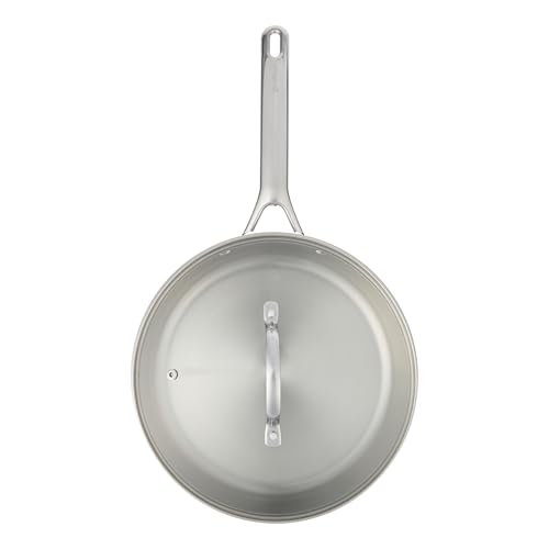 GoodCook Stainless Steel Deep Saute Pan 10.25-Inch, Oven-Safe to 500F & Induction-Safe Compatible with All Stovetops 3-Layer Construction for Even Heating Non-Toxic PTFE & PFOA Free, 3-Quarts, Silver