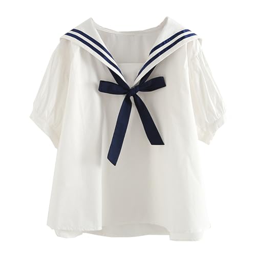 Women's JK Uniform Shirt Sailor Collar Necktie Loose Blouse Tops
