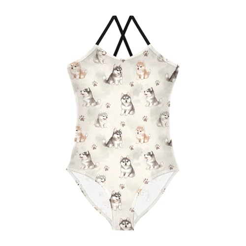 senya Girls Swimsuits One-Piece Swimwear Tie Bathing Suit Beach Summer Round Neck 5-6T Husky Pattern