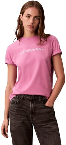 Calvin Klein A- INST. Logo Classic tee SS LV047C912G - Camiseta gráfica para Mujer, Color Rosa (Crema de Frambuesa), Talla L, Rosa (Crema de Frambuesa), L