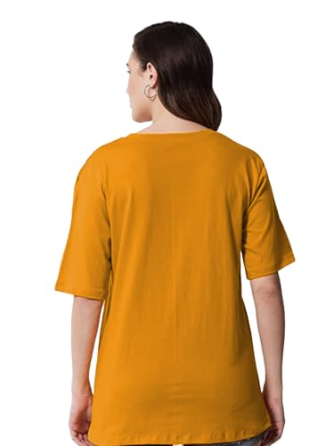 Image of LEOTUDE Women's cotton Oversized Fit Oversized Half Sleeve Tshirt, Round Neck Longline Drop Shoulder Solid T-Shirt